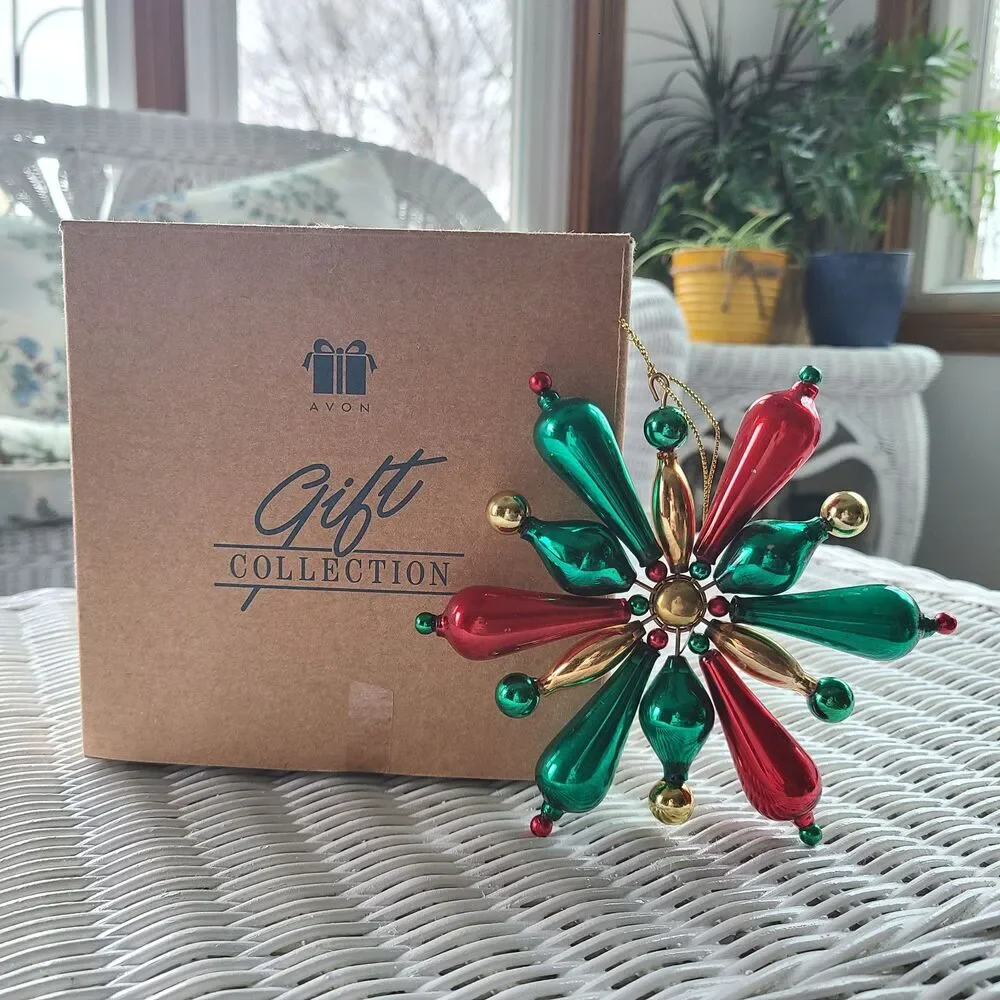 Vintage Avon Gift Collection 1999 Rare Shimmering Bead Ornament Glass Snowflake